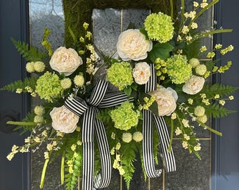 Spring Wreath, Summer Wreath, Everyday Wreath, Front Door Wreath, Moss Wreath, Hydrangea Wreath, Peony Wreath, Mothers Day Present