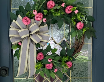 Summer Wreath, Grapevine Wreath, Peony Wreath, Everyday Wreath, Hot Pink Wreath, Spring Wreath