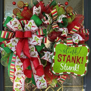 Christmas Wreath, Green Monster Wreath, Whimsical Wreath, Red and Green Wreath, Deco mesh Wreath, Christmas Decorations, Holiday Wreath