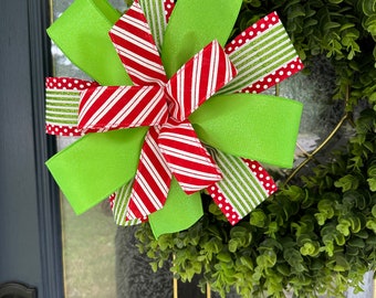 Christmas Wreath Bow, Whimsical Christmas Bow, Candy Cane Wreath Bow, Christmas Lantern Bow, Christmas Mailbox Bow, Christmas Tree Bow