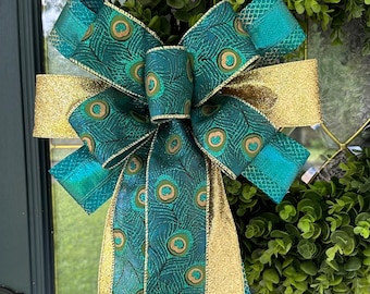 Peacock Bow, Peacock Wreath Bow, Peacock Christmas Bow, Tree Topper Bow, Mailbox Bow, Lantern Bow, Door Hanger Bow, Everyday Bow