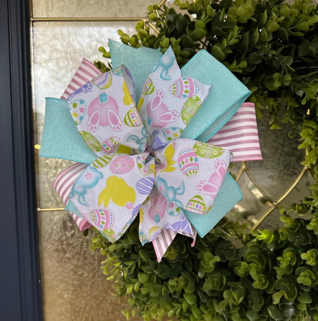 Easter Bow, Bunny Bow, Pink Bow, Teal Bow, Spring Bow, Wreath Bow ...