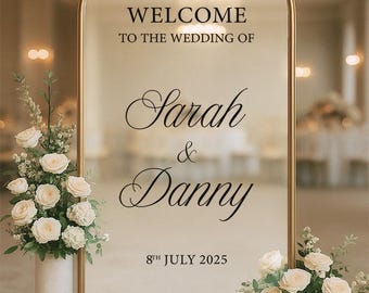 Welcome to our Wedding Mirror Decal Personalized Sign with bride and groom Names