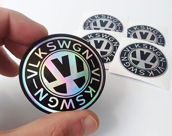 VLKSWGN Wheel Center Cap Decals: Holographic Vinyl  (Set of 4 + 1 FREE Stickers)