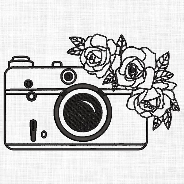 Floral Kamera Embroidery Design Line Art Floral Kamera Embroidery Design Maschinenstickerei Muster 5 verschiedene Größen Instant Download