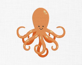 Diseño de bordado de pulpo lindo Archivos de bordado de pulpo Diseños de bordado de océano Diseño de bordado de máquina 5 Tamaños Descarga digital