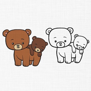 Cute Bears Embroidery Design Couple Bear Embroidery Design Line Art Bear Embroidery Design Machine Embroidery 4 Sizes Digital Download