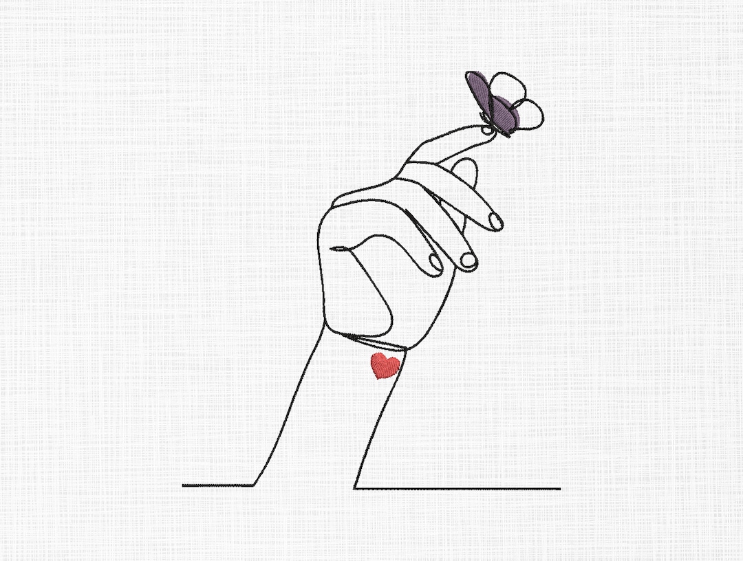 Art Line Hand Embroidery Design Hand With Butterfly Line Art Embroidery