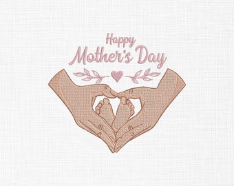 Happy Mother's Day Embroidery Design Mom Hand Baby Feet Embroidery Design Mother Day Embroidery Machine Embroidery Pattern 4 Sizes Download