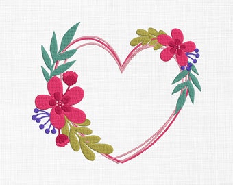 Floral Heart Wreath Embroidery Design, 5 Sizes (Digital Download)