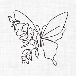 花と蝶の刺繍デザイン、花の線画刺繍デザイン、機械刺繍デザイン