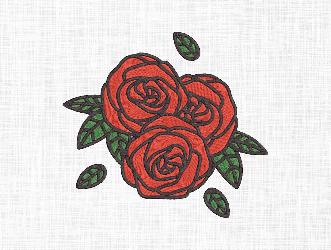 Rose Embroidery Design Red Flower Embroidery Design Flowers Etsy