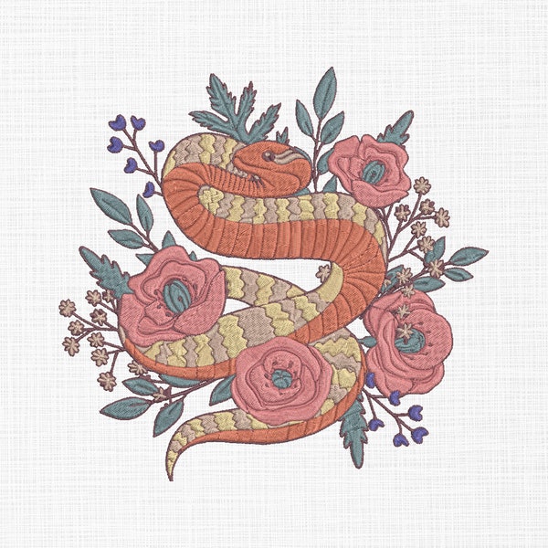 Floral Snake Embroidery Design Snake With Flowers Embroidery Design Animals Embroidery Design Machine Embroidery 5 Sizes Instant Download