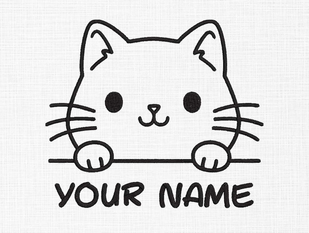 Cute Cat Monogram Embroidery Design Cat Line Art Embroidery Etsy