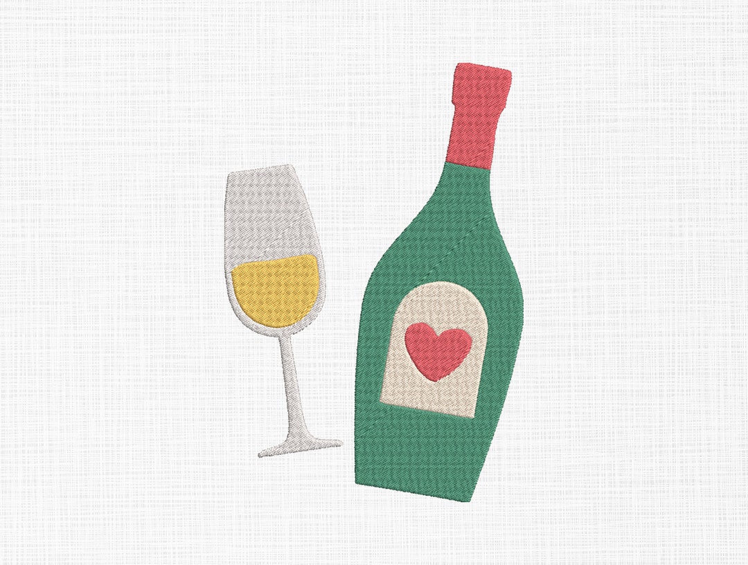 Wine Embroidery Design Wine Bottle With Glass Embroidery Etsy