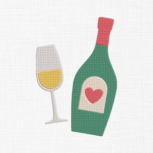 Wine Embroidery Design Wine Bottle with Glass Embroidery Design Wine Lovers Embroidery Design Machine Embroidery 5 Sizes Digital Download