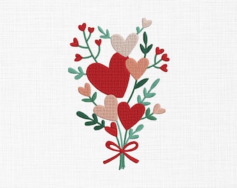 Diseño de bordado de ramo de corazón Diseño de bordado de racimo de corazón Diseño de bordado de corazón Diseño de bordado de máquina Descarga digital de 5 tamaños