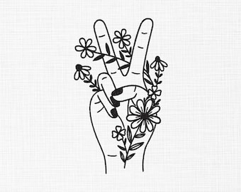 Peace Sign Hand Embroidery Design Floral Hand Embroidery Design Peace Sign Embroidery Design Machine Embroidery 4 Sizes Digital Download
