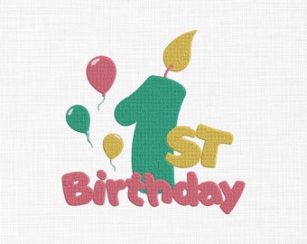 1st Birthday Embroidery Design Birthday Embroidery Design 1st Birthday Embroidery Files Machine Embroidery Pattern 5 Sizes Digital Download