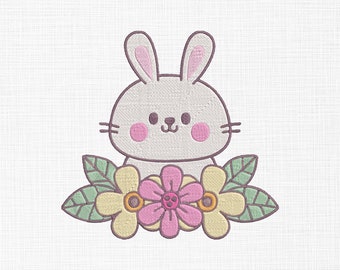 Easter Bunny Embroidery Design Bunny With Flower Embroidery Design Cute Bunny Embroidery Design Machine Embroidery 5 Sizes Instant Download