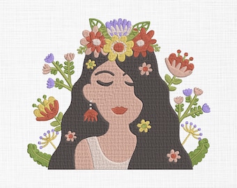 Lady with flowers embroidery design Woman's day Embroidery Design Lady Embroidery Design Machine Embroidery 5 Sizes Digital Download