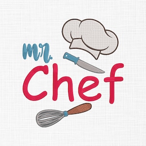 Mr Chef Embroidery Design Cook Hat Embroidery Design Chef Knife Embroidery Design Machine Embroidery Pattern 5 Sizes Instant Download