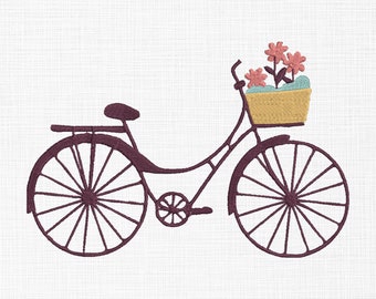 Fiets met bloemen borduurwerk ontwerp Fiets Machine borduurwerk ontwerp Fiets borduurwerk ontwerpen Borduurmachine bestanden 5 maten downloaden