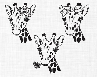 Giraffe Bundle Embroidery Design Giraffe with Flower Embroidery Design Animals Line Art Embroidery Machine Embroidery 5 Sizes Download