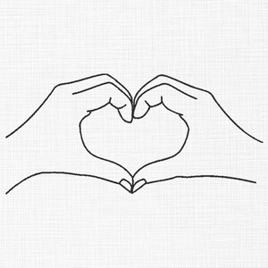 Heart Sign Embroidery Design Hands Making a Heart Embroidery Design Line Art Embroidery Design Machine Embroidery 5 Sizes Instant Download