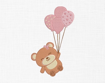 Cute Teddy with Balloons Embroidery Design Teddy Bear Embroidery Design Kids Embroidery Design Machine Embroidery 5 Sizes Digital Download