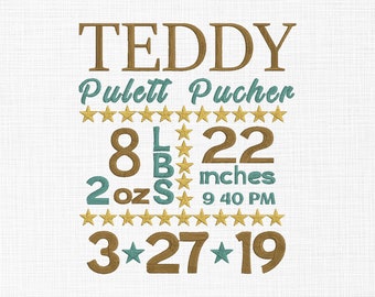 Birth announcement Embroidery design Birth announcement template Baby embroidery Machine embroidery Birth design Am/Pm 5 sizes Download