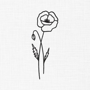 Poppy Line Art Flower Embroidery Design Line Art Embroidery Design Birth Flower Embroidery Design Machine Embroidery Files 5 Sizes Download