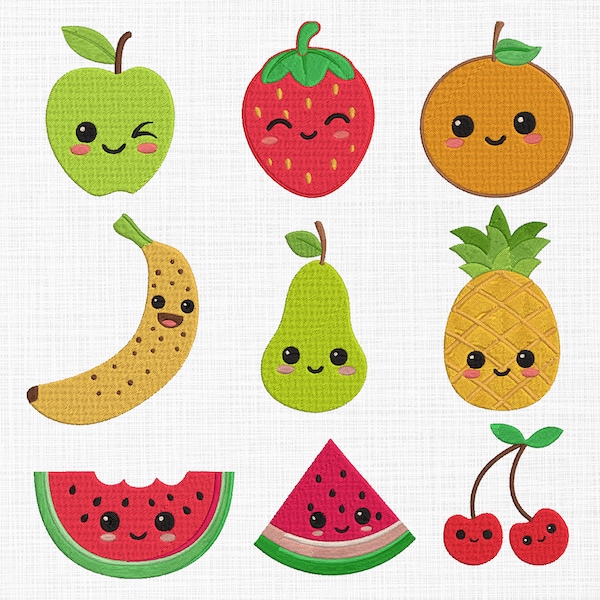 Mignon Fruits Bundle broderie Design mignon Fruits visage broderie Design Fruits broderie Machine broderie fichiers 5 tailles téléchargement numérique