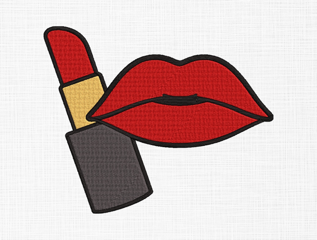Lips With Lipstick Embroidery Design Lips Embroidery Design Etsy