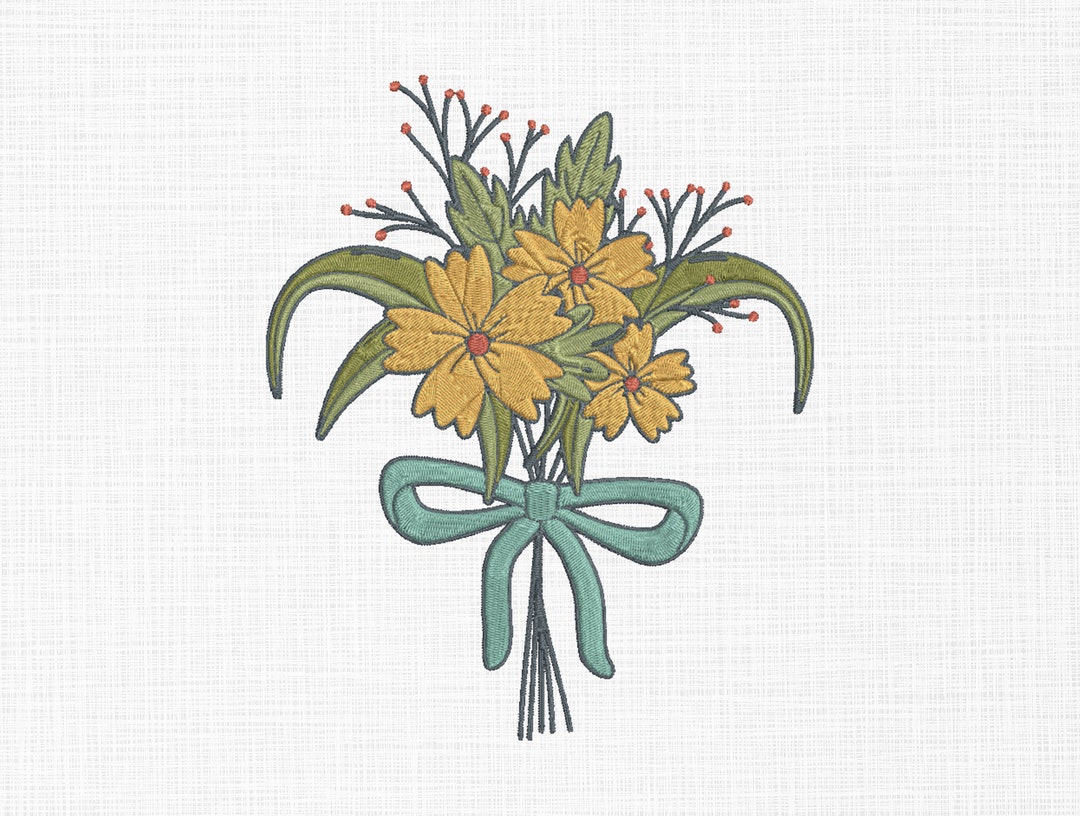 Flower Bouquet Embroidery Design Flower Embroidery Design Yellow