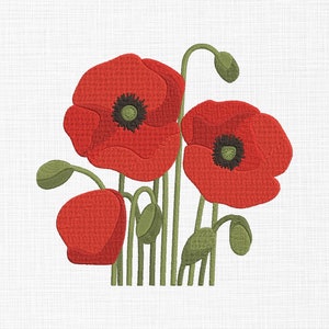 Poppy Flower Embroidery Design Flowers Embroidery Design Red Flower Embroidery Design Machine Embroidery Pattern 5 Sizes Digital Download