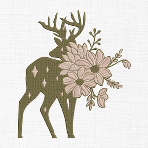 Floral Deer Embroidery Design Wildflowers Deer Embroidery Design Animals Embroidery Design Machine Embroidery Design 5 Sizes Download