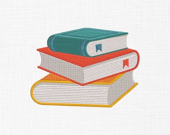 Diseño de bordado de libros Pila de libros Diseño de bordado Libros Archivos de bordado Patrón de bordado de máquina 5 Tamaños Descarga digital