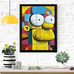 Arte mural físico moderno / Impresión pop abstracta de Homero / Ilustración geométrica colorida / Opciones de marcos, lienzos y papel artístico premium