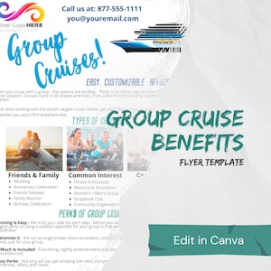 Reiseagent-Gruppenkreuzfahrt-Vorzüge Flyer-Vorlage, Marketing, bearbeiten in Canva, Geschäftsform