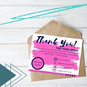 Karta z podziękowaniem Różowy Swoosh | Edytowalna | Canva | Dodaj logo | 5,5x4,25 Karta z notatką | Jednostronna