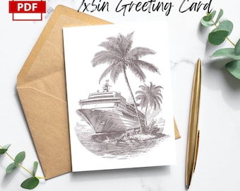 Cruise Travel Inspiration Printable Tropical Vacation Greeting Card Set
