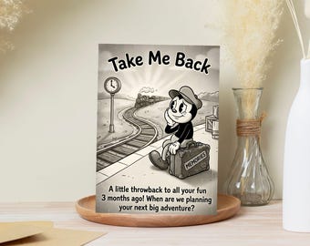 Vintage Cartoon Style Greeting Card, Travel Agent Post Vacation Check In (PDF Download)