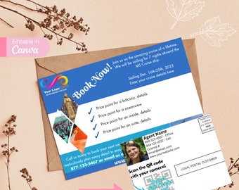 Postcard Template, Note Card, Canva, Travel Agent, Cruise, Diamond, Editable, Customizable