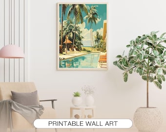 Vintage Poolside Art Print: Mid-Century Modern Tropical Decor (Digital Download)
