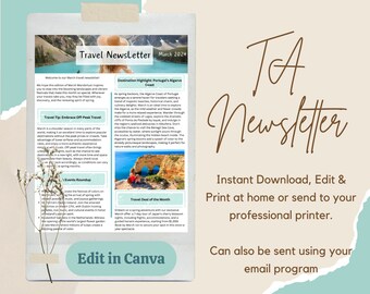 March Travel Agent Newsletter Template: Canva Editable (Digital Download)