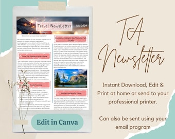Travel Agent Newsletter Template - July: Edit in Canva, email, or print, and customize as you desire.