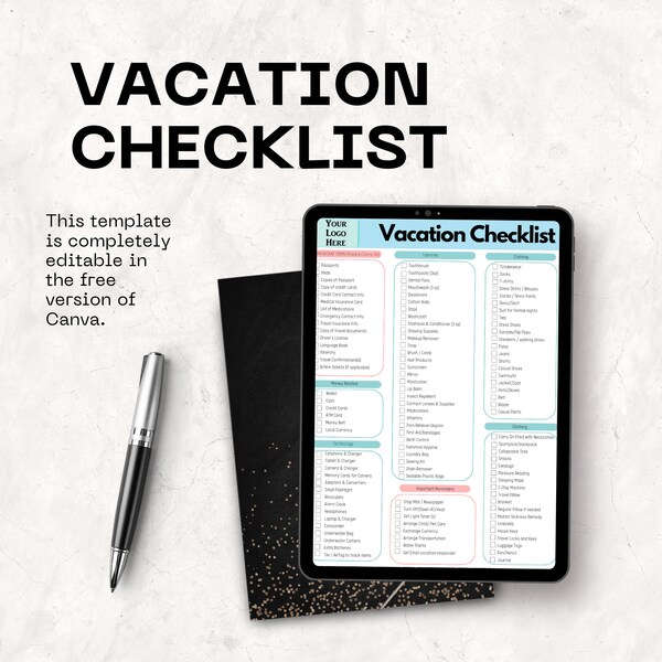 Simple Vacation Packing Checklist Bundle | Editable | Travel Agent | Cruise | Canva | Printable