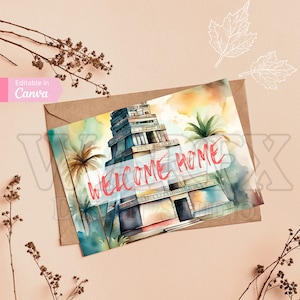 Postales de bienvenida a casa con acuarela de agente de viajes, paquete de 9 tarjetas, edición en Canva, 9 x 6,5 pulgadas