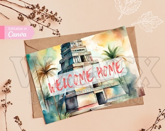 Travel Agent Watercolor Welcome Home Postcards, 9 card bundle, edit in Canva, 9x6.5 inches